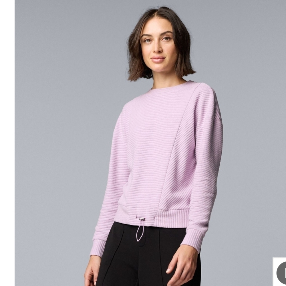 Simply Vera Wang Purple Ribbed Drawcord Pullover Athleisure Sweatshirt
